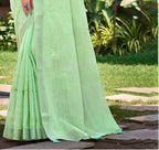 Sangam Prints Light Green Linen Woven Work Traditional Saree - Distacart