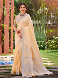 Sangam Prints Peach Linen Woven Work Traditional Saree - Distacart