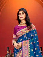 Sangam Prints Teal Blue Silk Woven Work Traditional Saree
