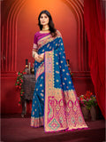 Sangam Prints Teal Blue Silk Woven Work Traditional Saree