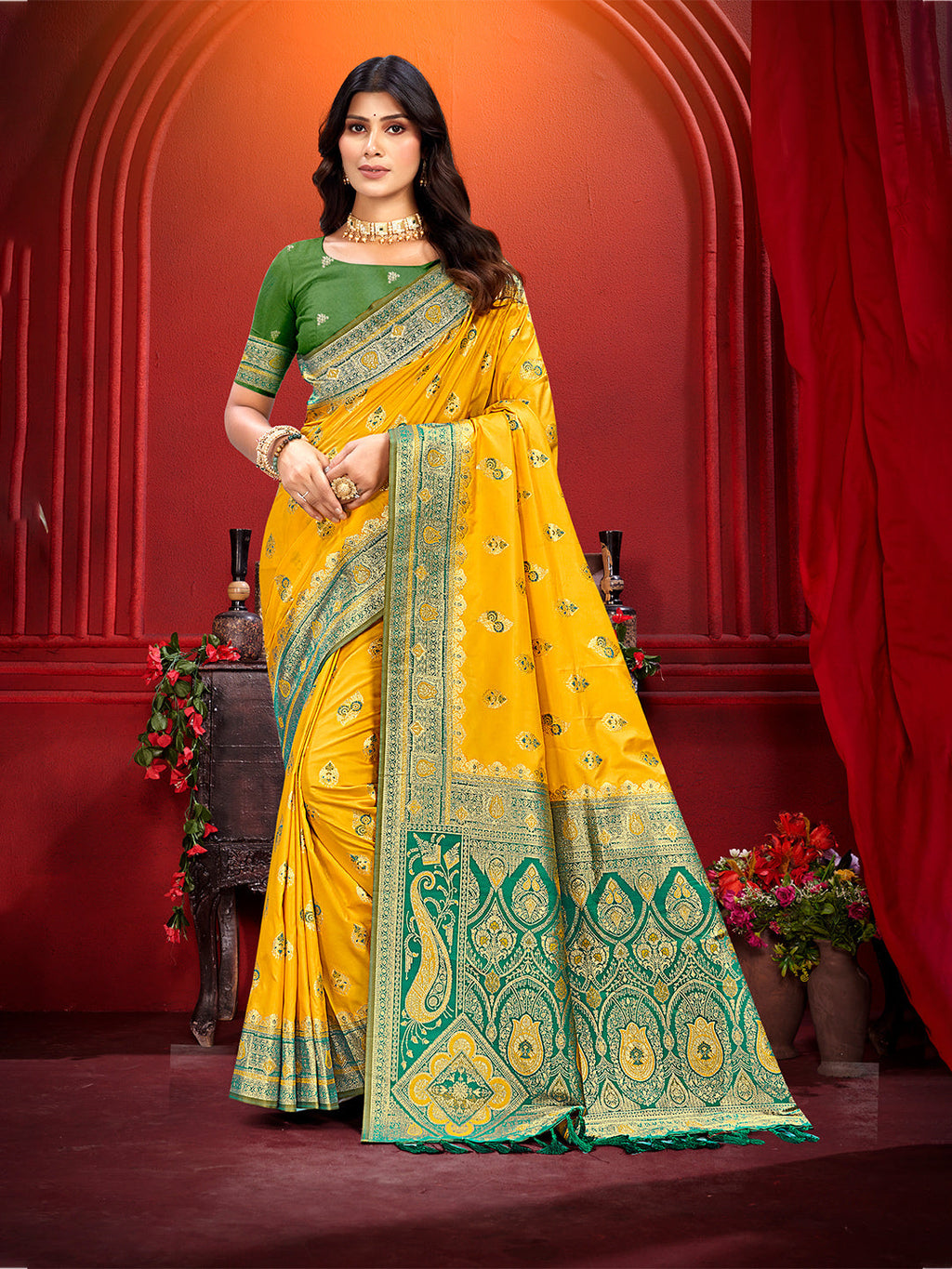 Sangam Prints Yellow Silk Woven Work Traditional Saree