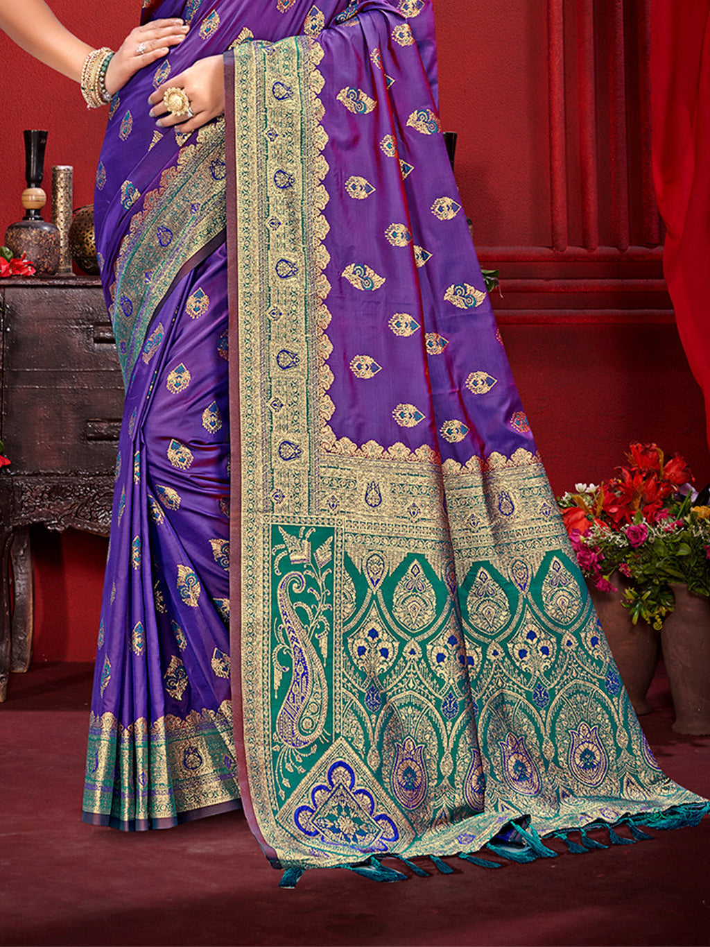 Sangam Prints Purple Silk Woven Work Traditional Saree