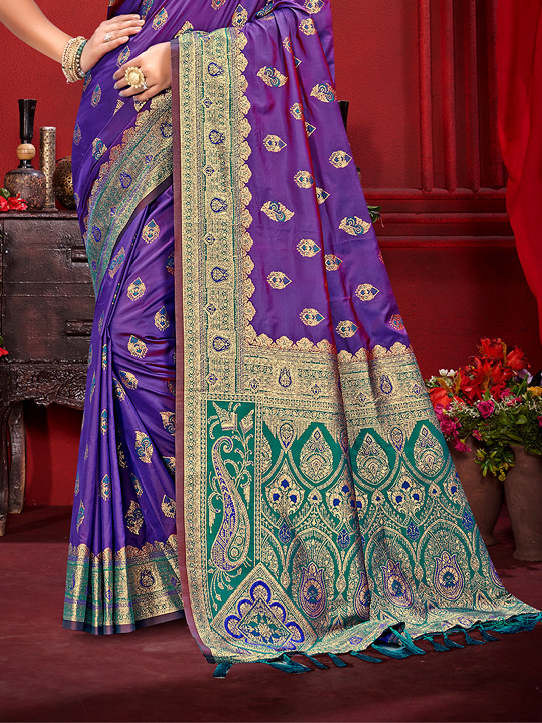 Sangam Prints Purple Silk Woven Work Traditional Saree