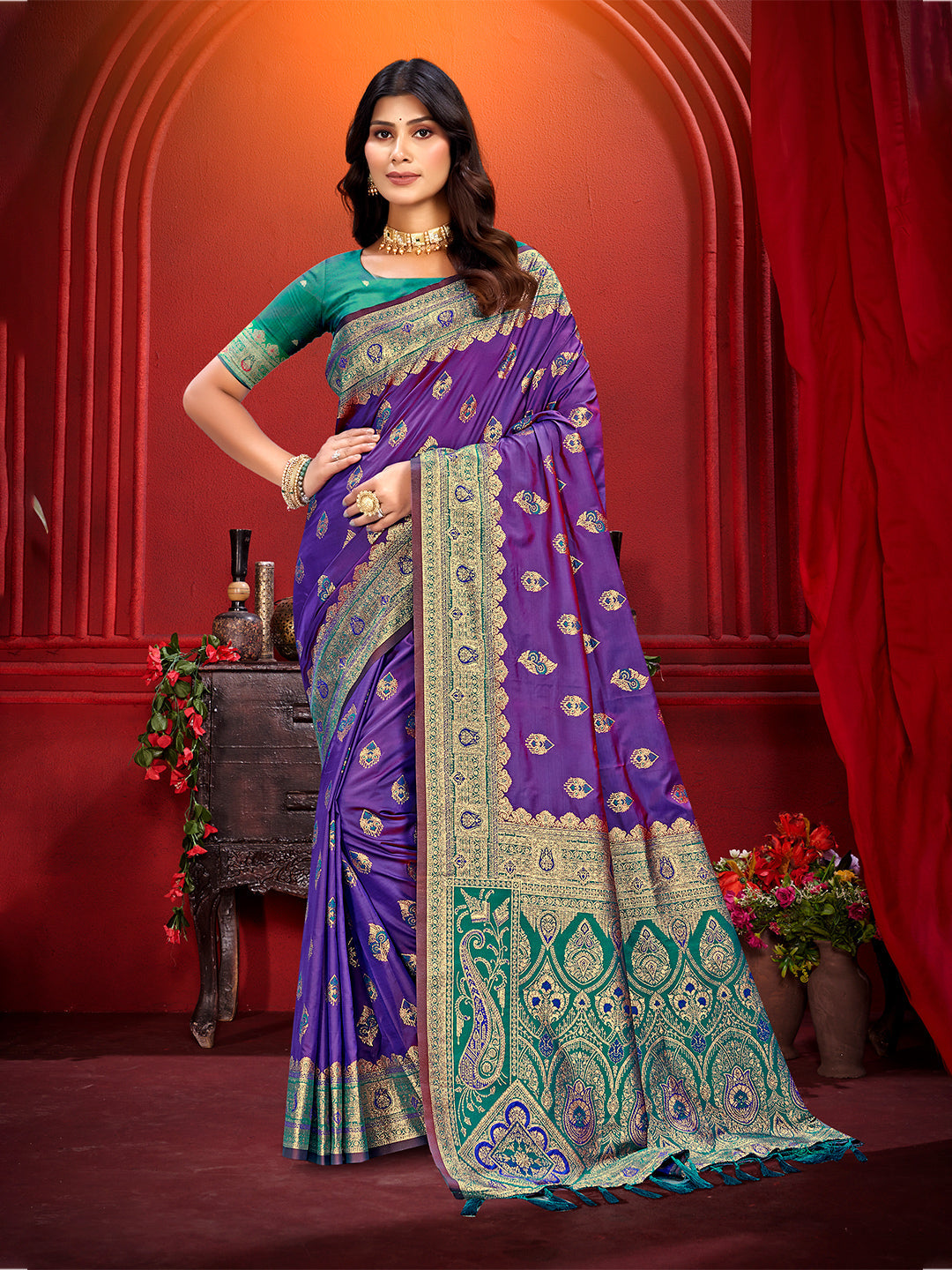 Sangam Prints Purple Silk Woven Work Traditional Saree