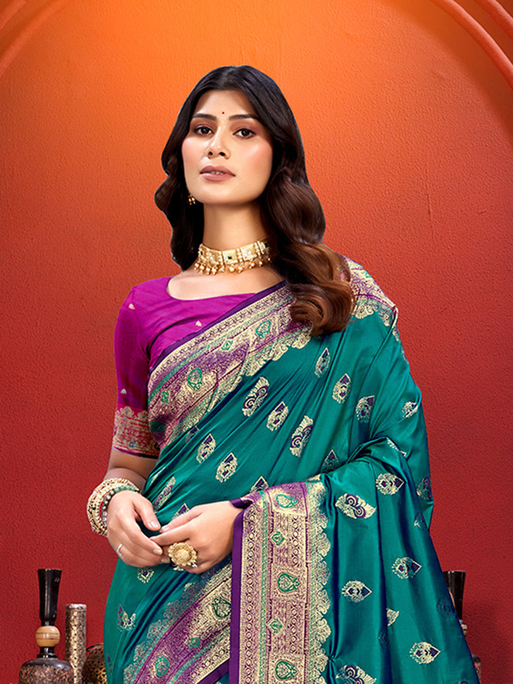Sangam Prints Turquoise Blue Silk Woven Work Traditional Saree