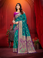 Sangam Prints Turquoise Blue Silk Woven Work Traditional Saree