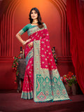 Sangam Prints Rani Pink Silk Woven Work Traditional Saree