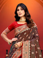 Sangam Prints Brown  Silk Woven Work Traditional Saree