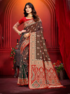 Sangam Prints Brown  Silk Woven Work Traditional Saree