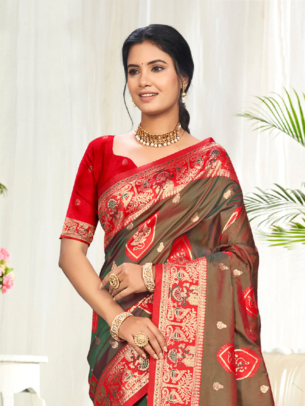 Sangam Prints Light Brown Silk Woven Work Traditional Saree