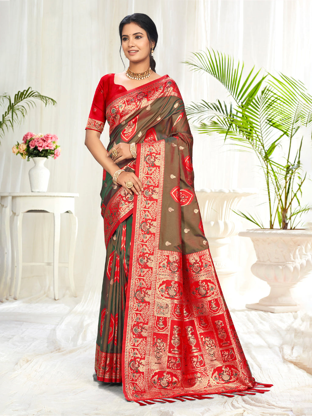 Sangam Prints Light Brown Silk Woven Work Traditional Saree