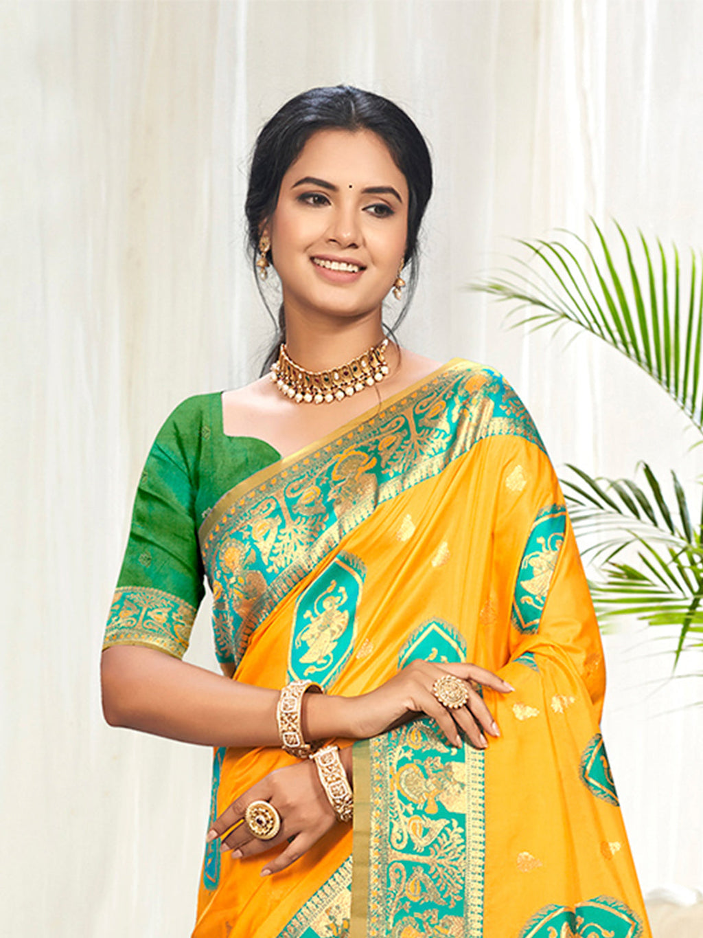 Sangam Prints Yellow Silk Woven Work Traditional Saree