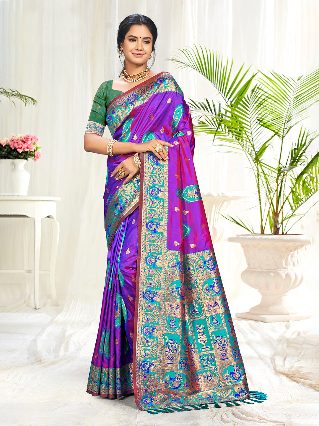 Sangam Prints Purple Silk Woven Work Traditional Saree
