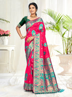 Sangam Prints Rani Pink Silk Woven Work Traditional Saree