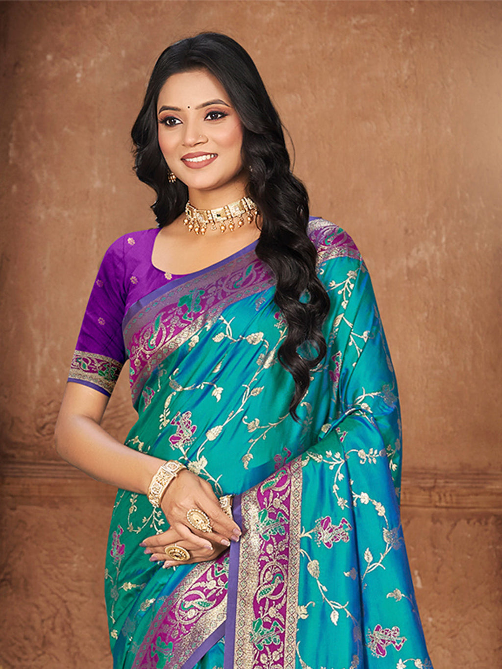 Sangam Prints Teal Blue Silk Woven Work Traditional Saree