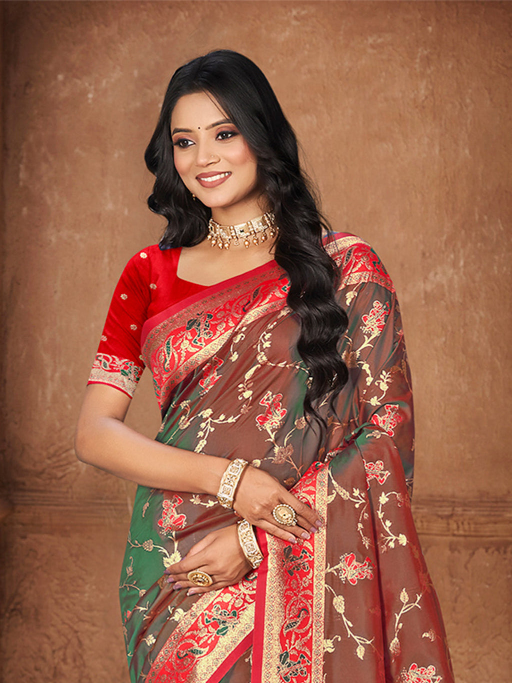 Sangam Prints Brown  Silk Woven Work Traditional Saree