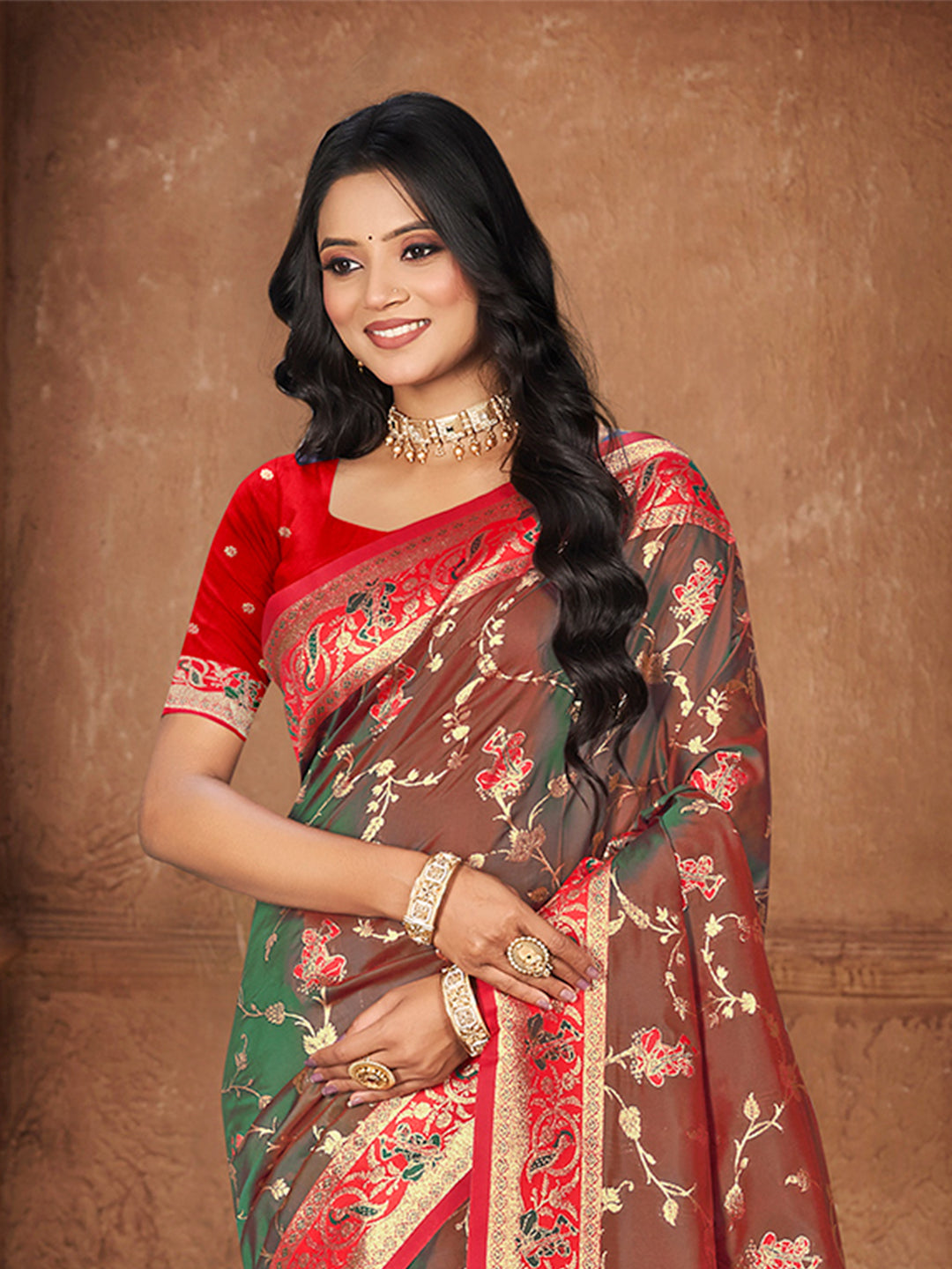Sangam Prints Brown  Silk Woven Work Traditional Saree