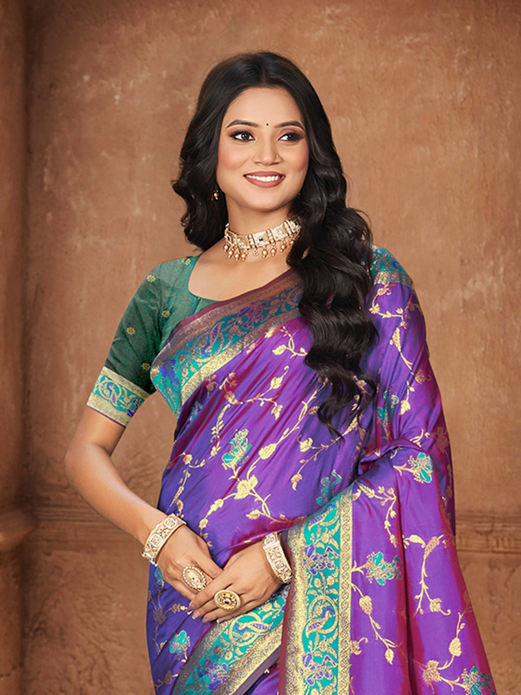 Sangam Prints Purple Silk Woven Work Traditional Saree - Distacart