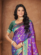 Sangam Prints Purple Silk Woven Work Traditional Saree - Distacart