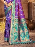 Sangam Prints Purple Silk Woven Work Traditional Saree - Distacart