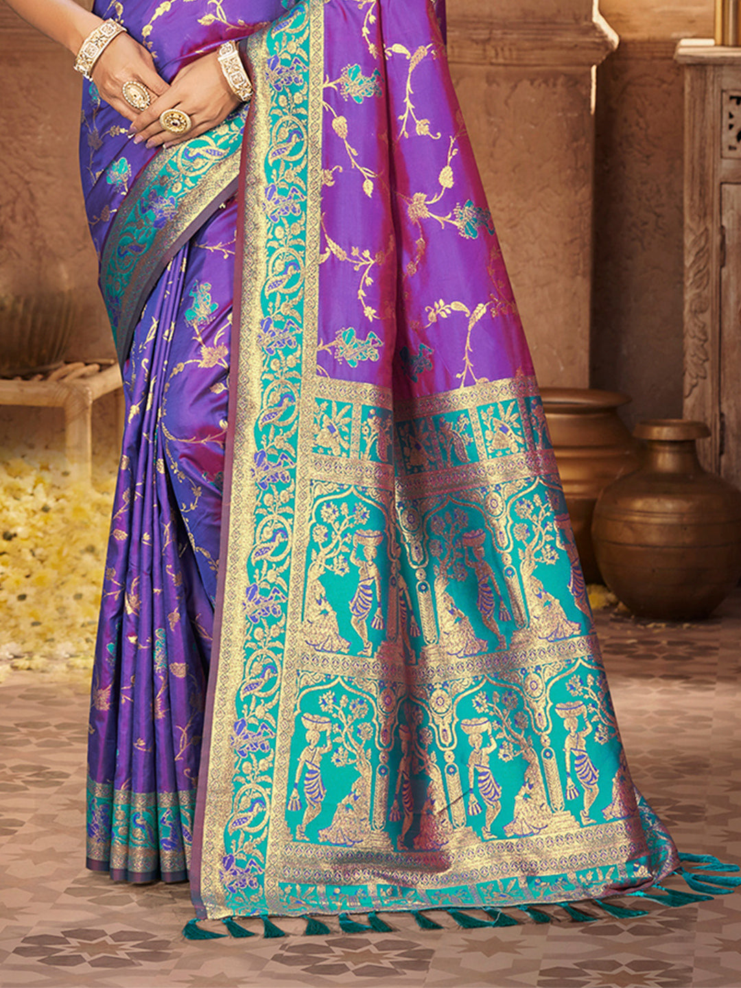 Sangam Prints Purple Silk Woven Work Traditional Saree - Distacart