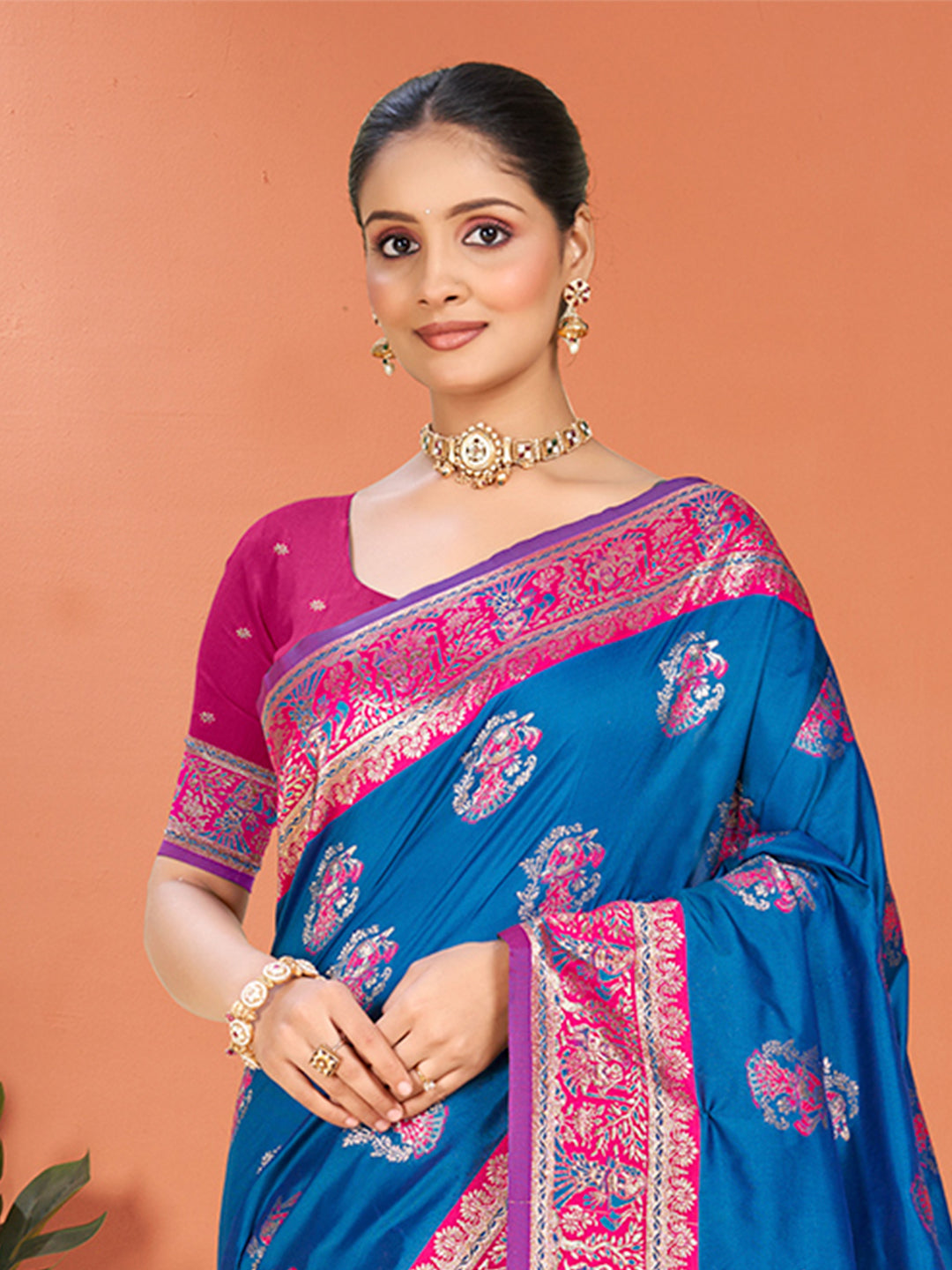 Sangam Prints Blue Silk Woven Work Traditional Saree - Distacart