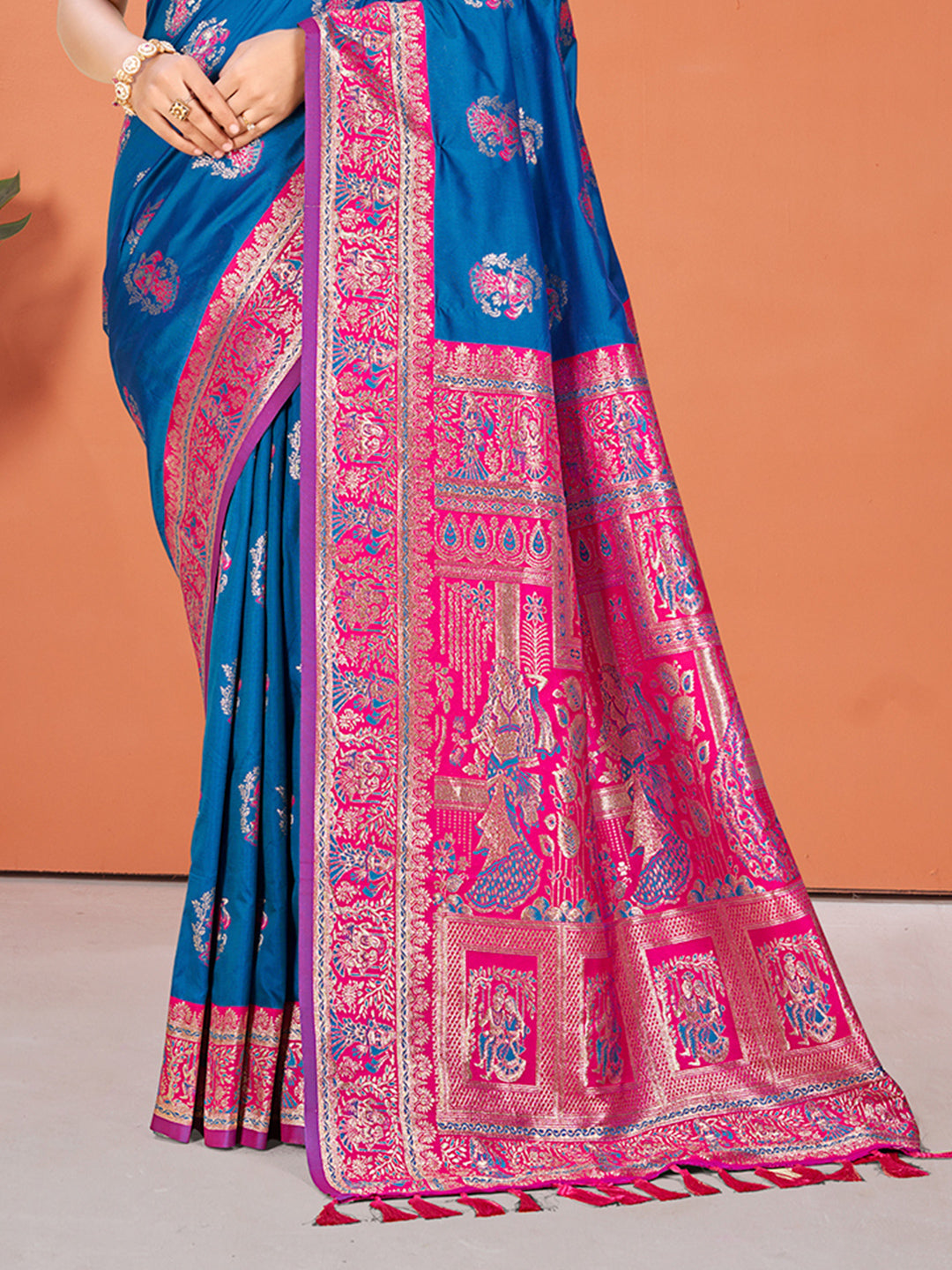 Sangam Prints Blue Silk Woven Work Traditional Saree - Distacart