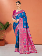 Sangam Prints Blue Silk Woven Work Traditional Saree - Distacart