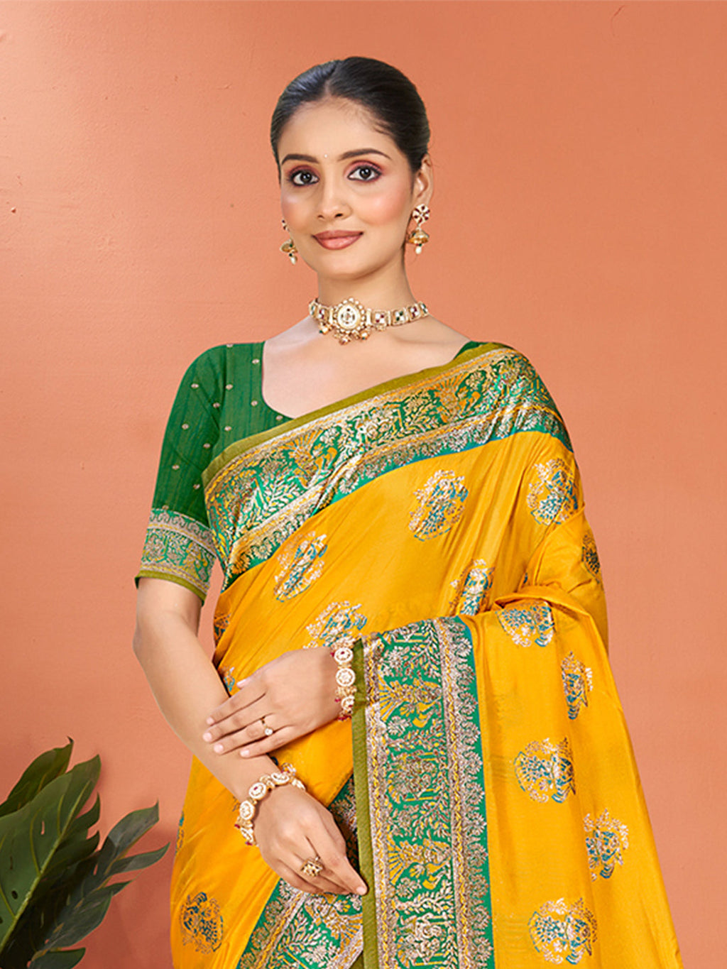 Sangam Prints Yellow Silk Woven Work Traditional Saree - Distacart