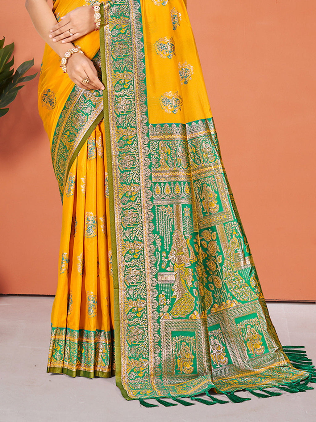 Sangam Prints Yellow Silk Woven Work Traditional Saree - Distacart