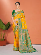 Sangam Prints Yellow Silk Woven Work Traditional Saree - Distacart