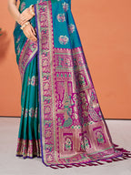 Sangam Prints Teal Blue Silk Woven Work Traditional Saree - Distacart