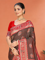 Sangam Prints Brown  Silk Woven Work Traditional Saree - Distacart