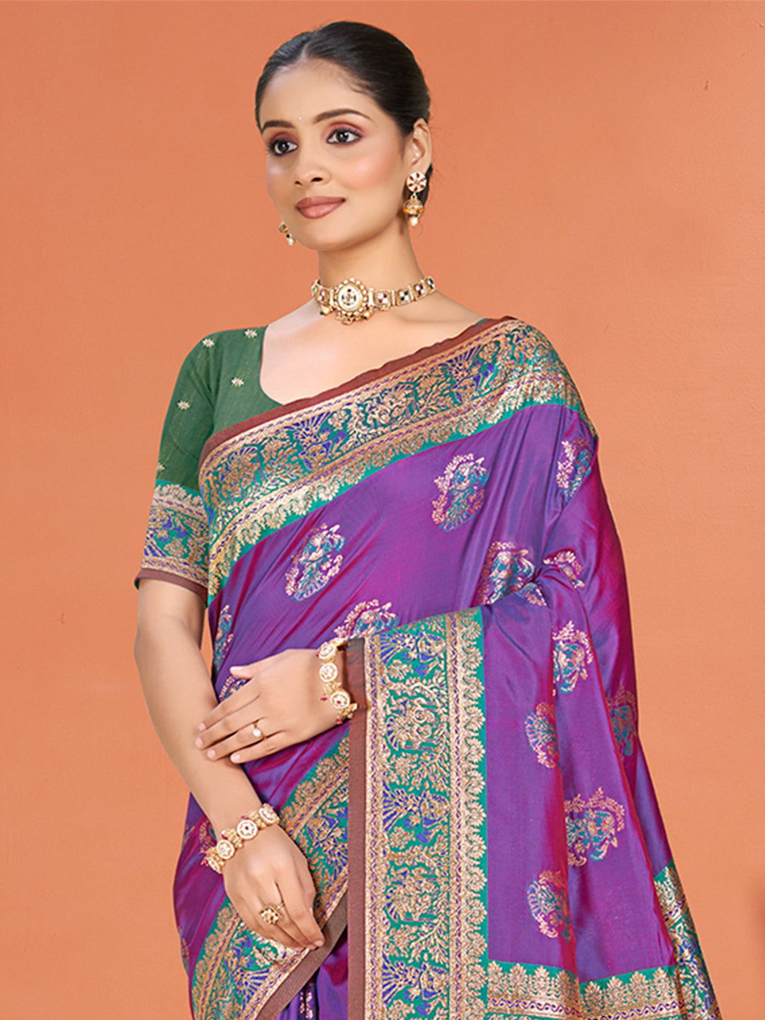Sangam Prints Purple Silk Woven Work Traditional Saree - Distacart