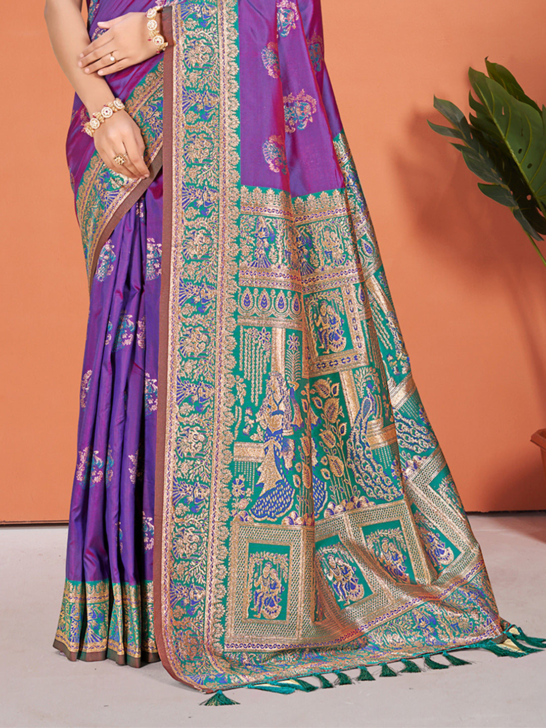 Sangam Prints Purple Silk Woven Work Traditional Saree - Distacart