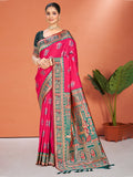 Sangam Prints Rani Pink Silk Woven Work Traditional Saree - Distacart