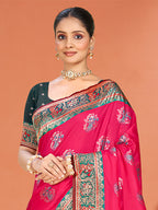 Sangam Prints Rani Pink Silk Woven Work Traditional Saree - Distacart