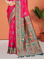 Sangam Prints Rani Pink Silk Woven Work Traditional Saree - Distacart