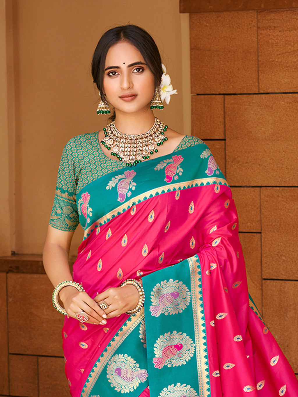 Sangam Prints Dark Pink Silk Woven Work Traditional Saree - Distacart