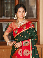 Sangam Prints Dark Green  Silk Woven Work Traditional Saree - Distacart
