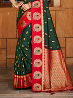 Sangam Prints Dark Green  Silk Woven Work Traditional Saree - Distacart