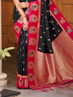 Sangam Prints Black Silk Woven Work Traditional Saree - Distacart