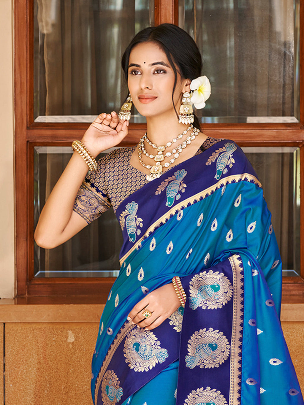 Sangam Prints Blue Silk Woven Work Traditional Saree - Distacart