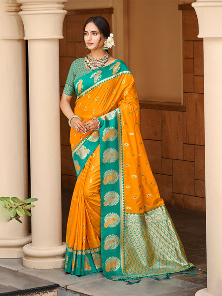 Sangam Prints Yellow Silk Woven Work Traditional Saree