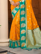 Sangam Prints Yellow Silk Woven Work Traditional Saree - Distacart