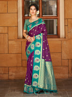Sangam Prints Wine  Silk Woven Work Traditional Saree - Distacart