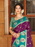Sangam Prints Wine  Silk Woven Work Traditional Saree - Distacart
