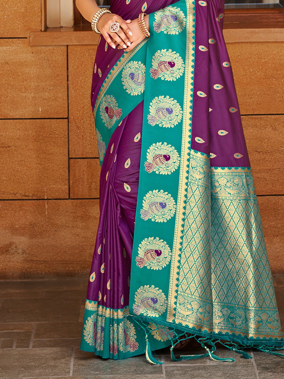 Sangam Prints Wine  Silk Woven Work Traditional Saree - Distacart