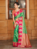 Sangam Prints Green Silk Woven Work Traditional Saree - Distacart