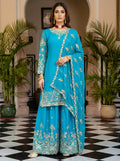 Teeya Creation Sky Chinon Silk Designer Wedding Wear Embroidery Work Palazzo - Distacart